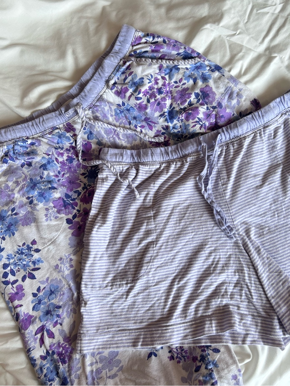 Set of 2 Carole Hochman Sleep Shorts Purple Floral and Stripes | Large